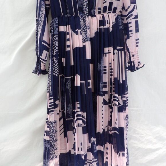 Han Queen Printed Long Sleeve Lined Pleated Dress |‎ medium - Picture 4 of 15